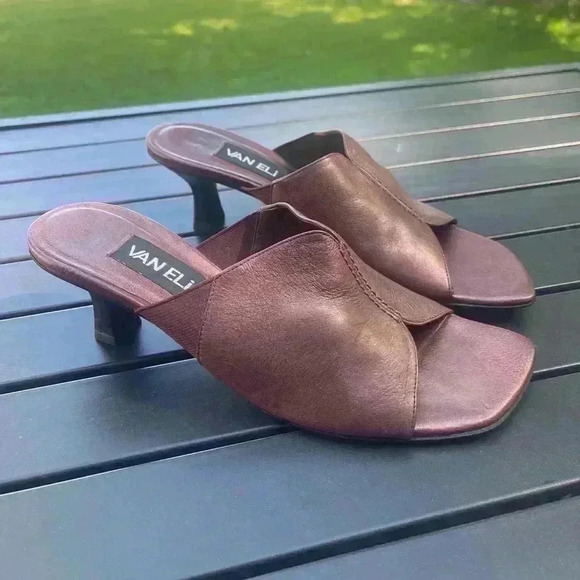 Van Eli Leather Burgundy Low Heel Sandals Size 9.5 - Picture 3 of 7